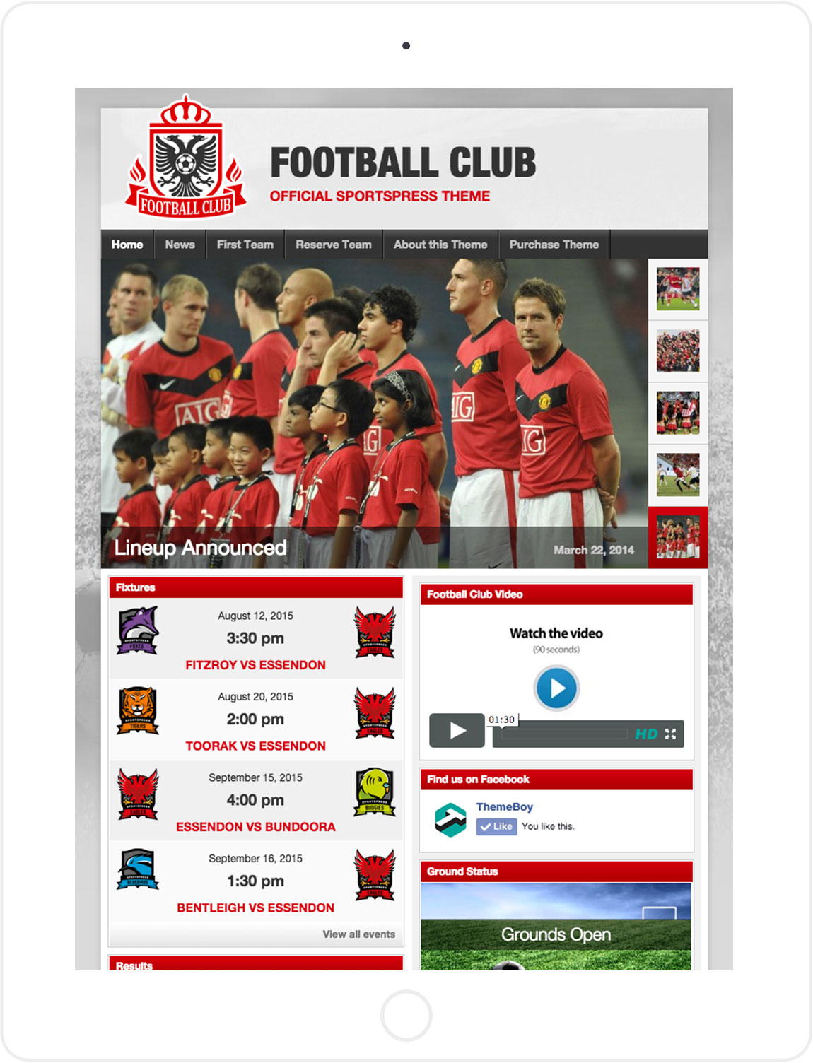 Football Club blog on tablet