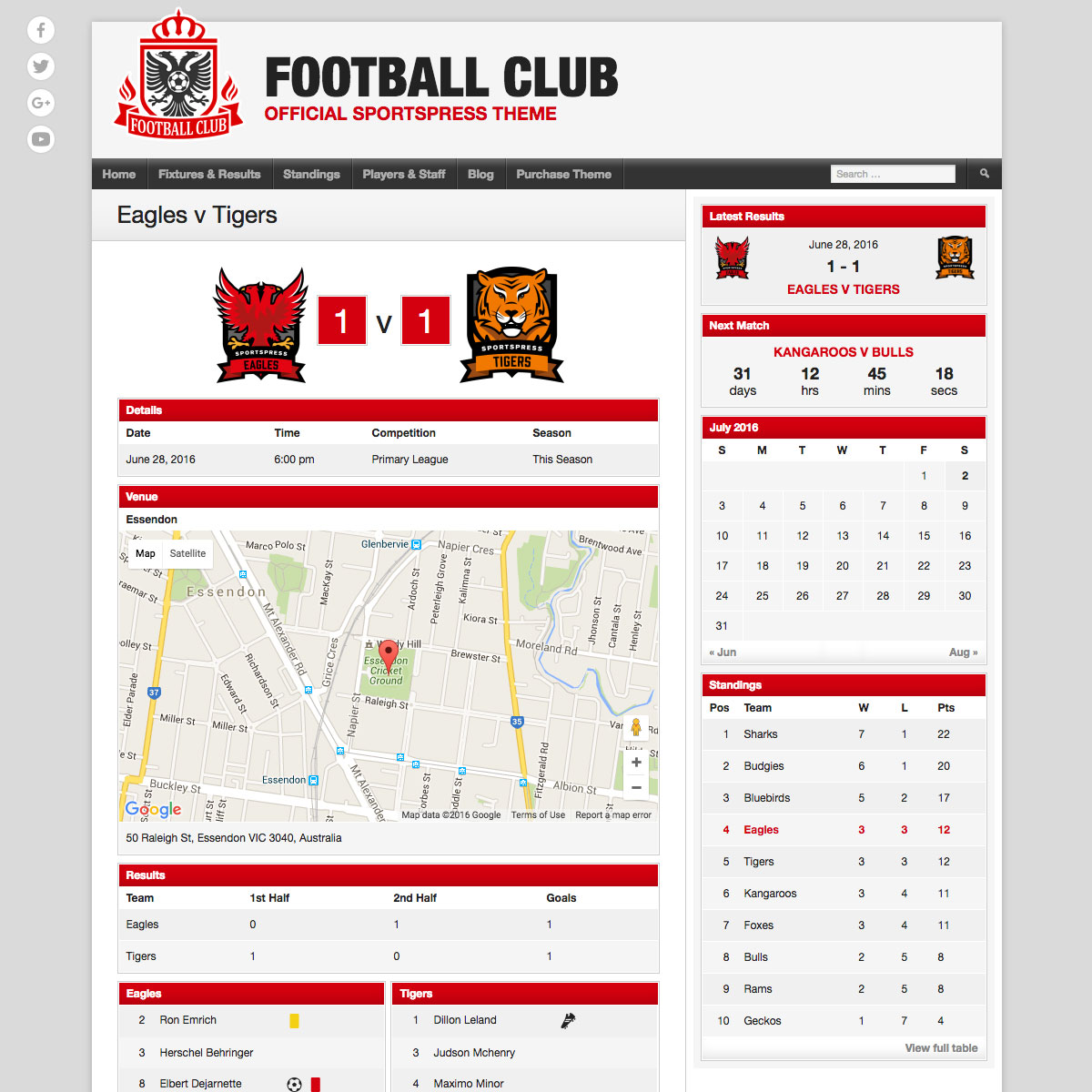 Football Club event page