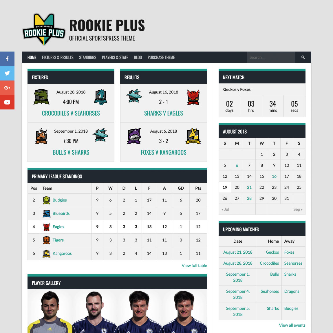 Rookie Plus with SportsPress widgets