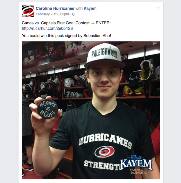 Carolina Hurricanes uses contests often to boost engagement on their Facebook page
