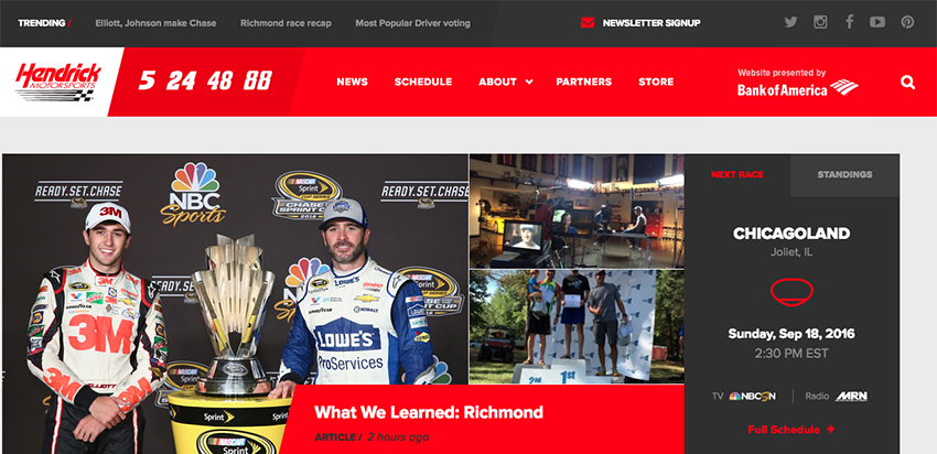 Hendrick Motorsports Website user experience