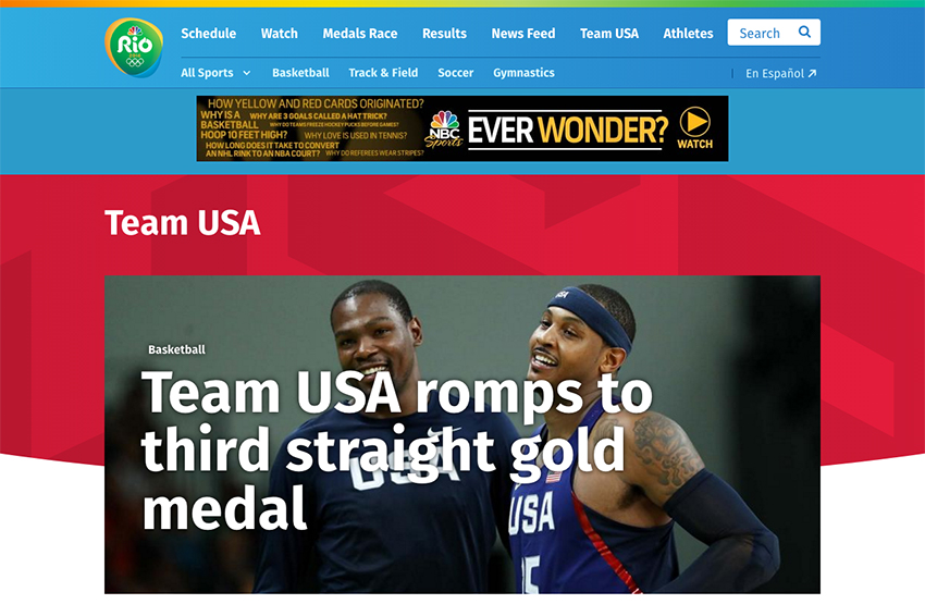 UX Example by NBC Olympics