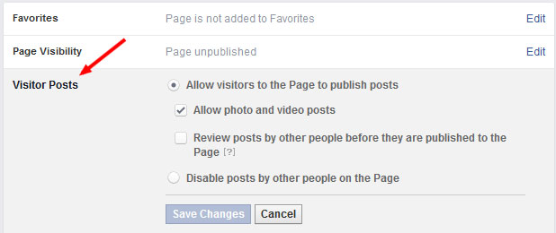 Visitor post settings for Facebook page