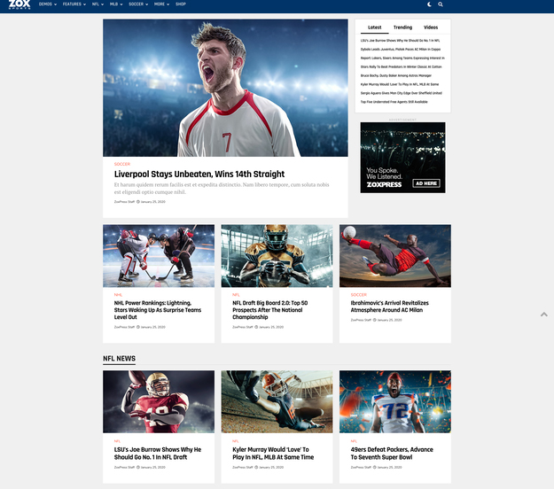 ZoxPress SportsPress Theme