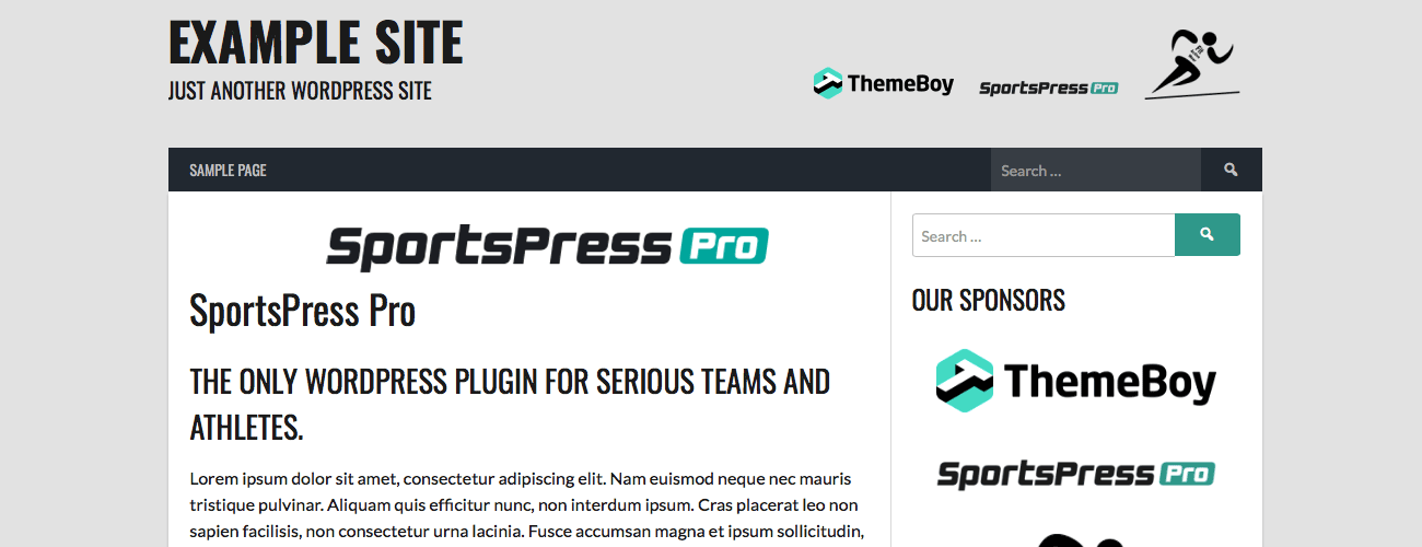An example website and sponsor page, with sample sponsors in the header and sidebar.