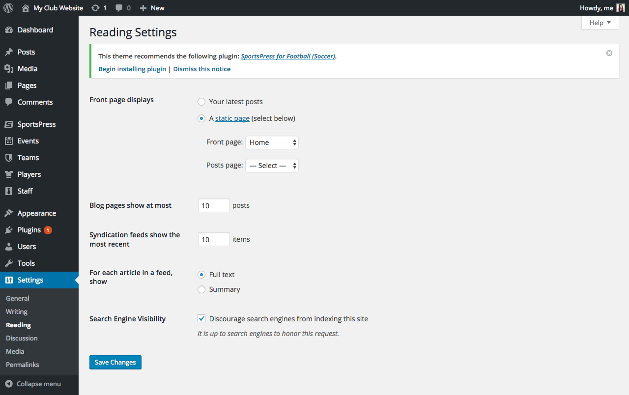 how-to-create-a-free-sports-website-setting-up-homepage-wordpress-reading-settings