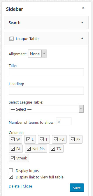 league table widget