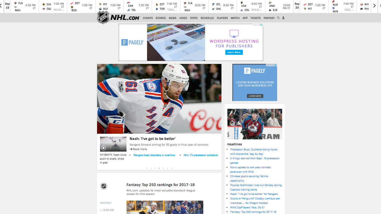 NHL's website