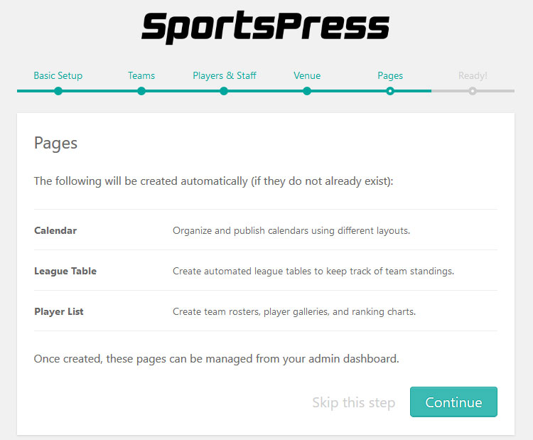 sportspress create pages