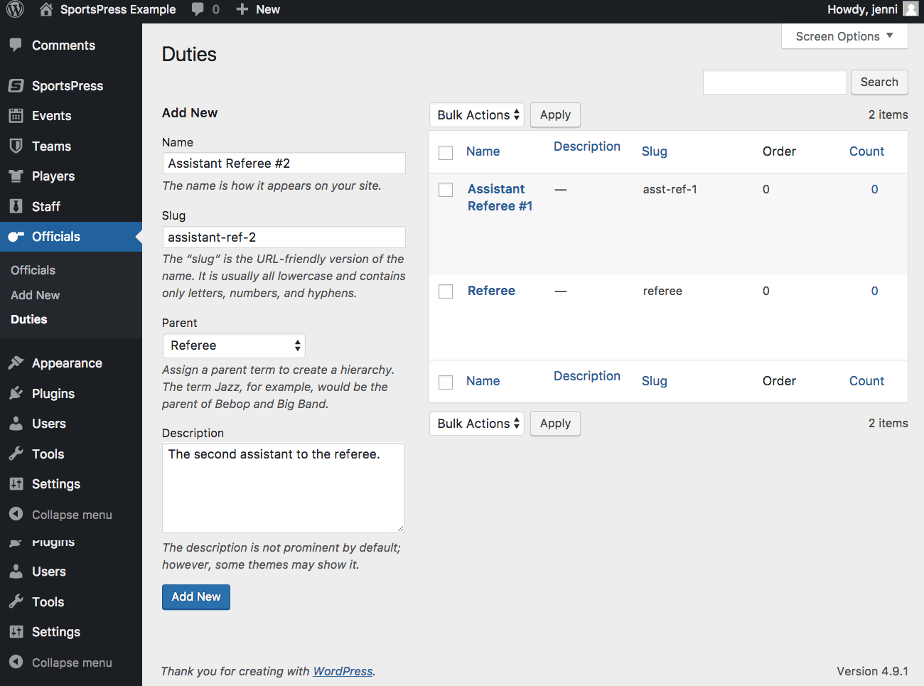 Duties page