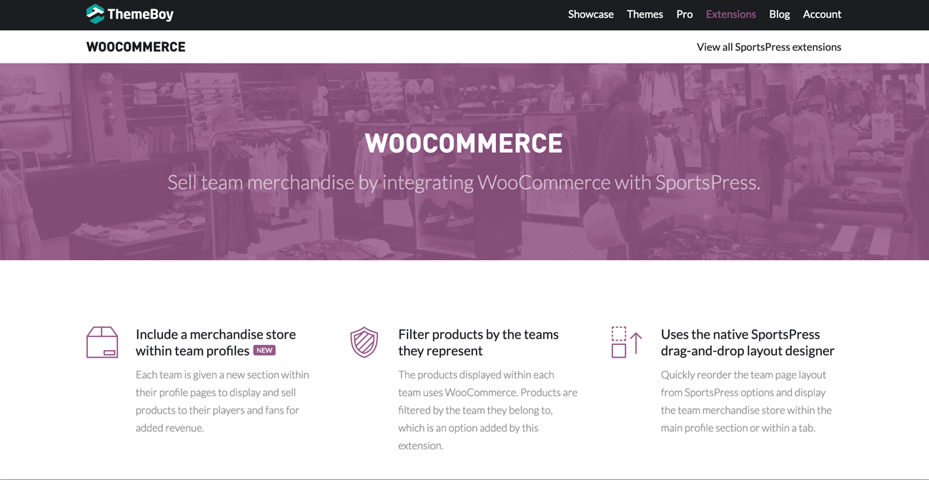 WooCommerce SportsPress extension page