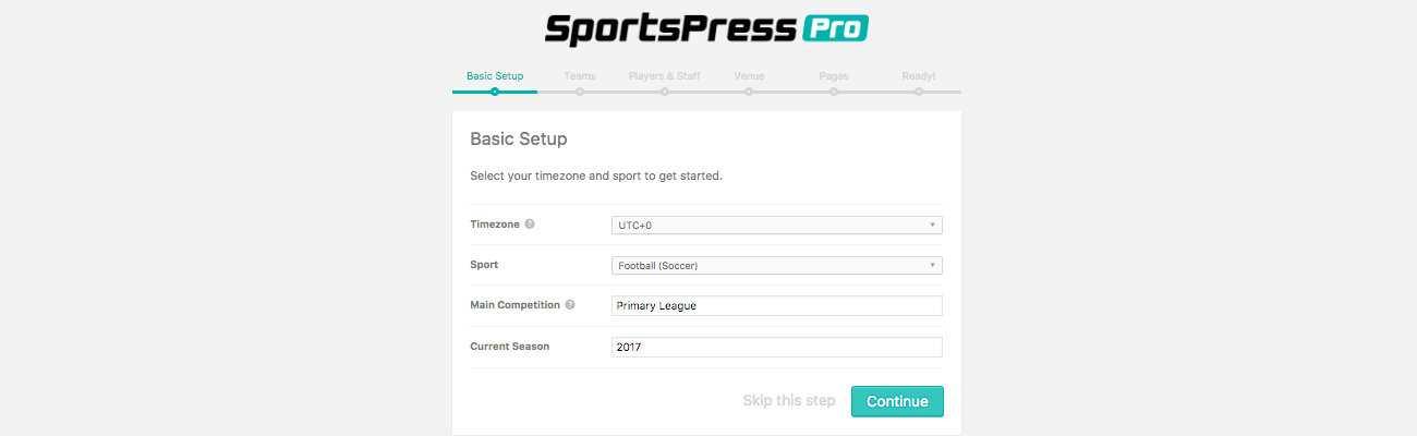 First step in the SportsPress Pro setup wizard.