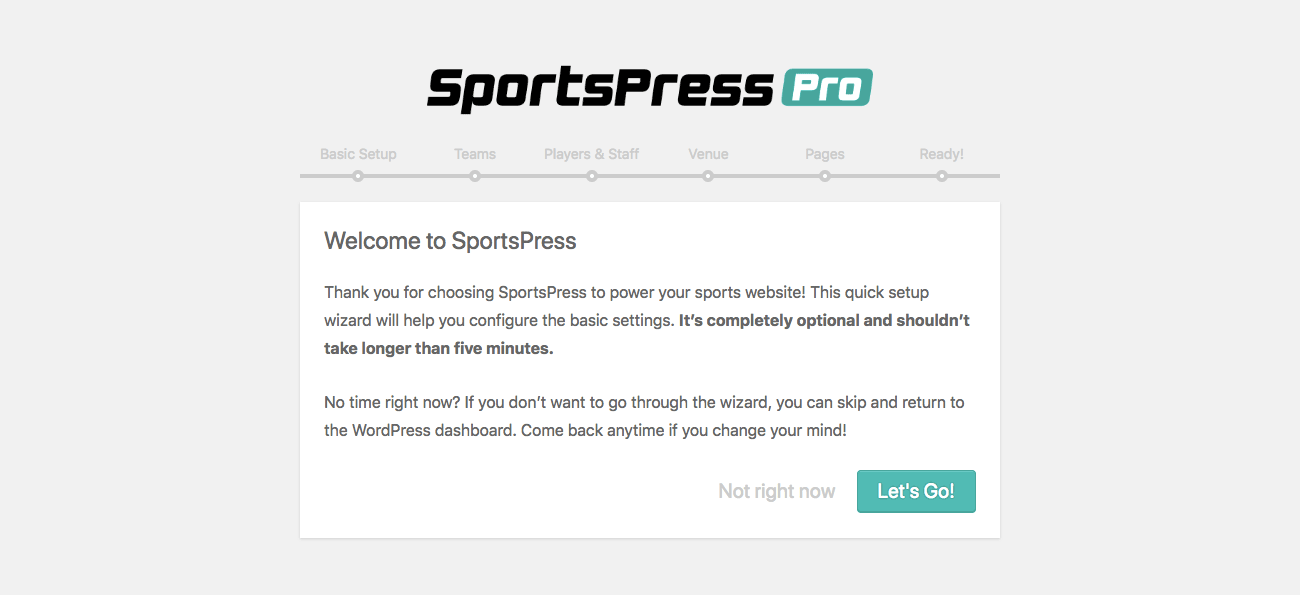 SportsPress Setup Wizard Welcome page