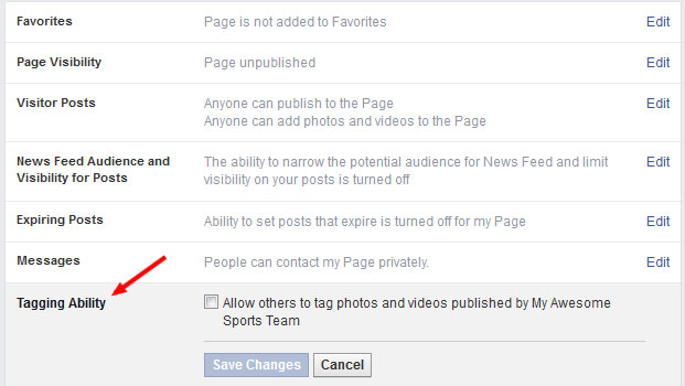 Tagging ability for Facebook page